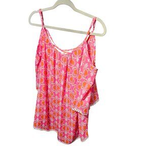 Charming Charlie Womens XL Floral Pink & Orange cold shoulder Sleeve Top With Cr